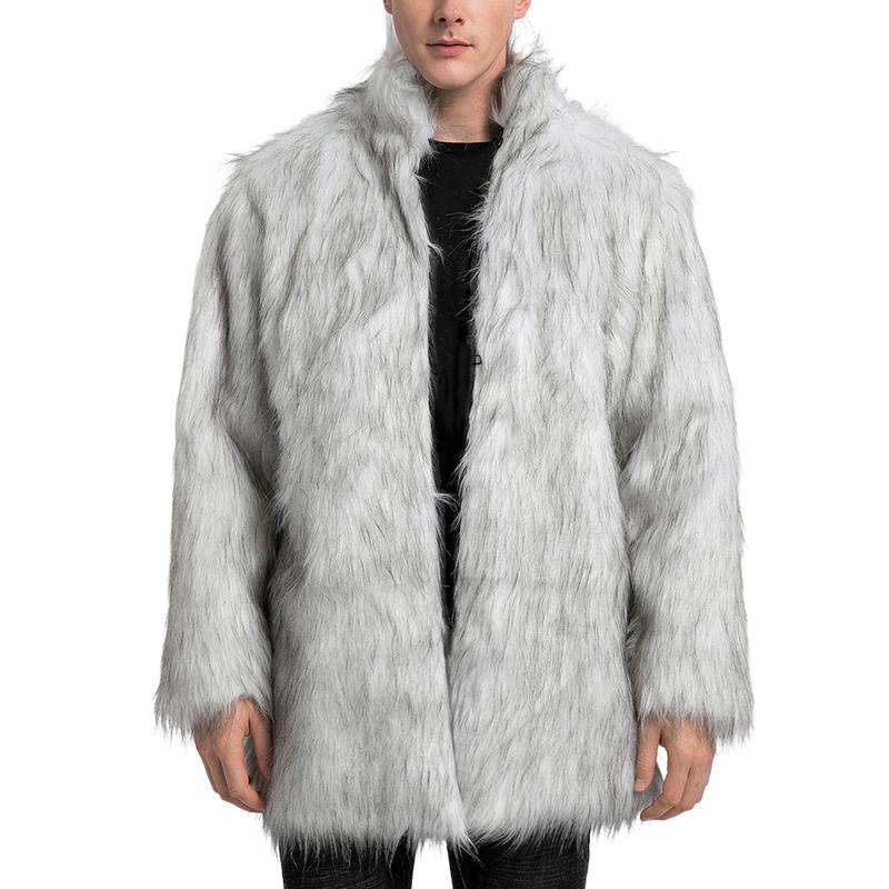 Men's Classic Stand Collar Faux Fur Coat 59589385F