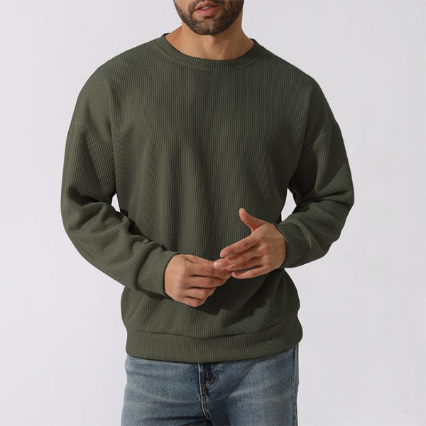 Men's Casual Solid Color Round Neck Loose Long Sleeve Pullover Sweatshirt 12284293M