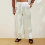 Men's Pocket Print Cotton And Linen Elastic Waist Loose Casual Pants 73837487Z