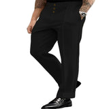 Men's Solid Color Stylish Button Straight Suit Pants 84104459X