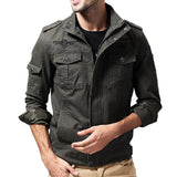 Men's Casual Cotton Stand Collar Zipper Slim Fit Multi-Pocket Workwear Jacket 45074919M