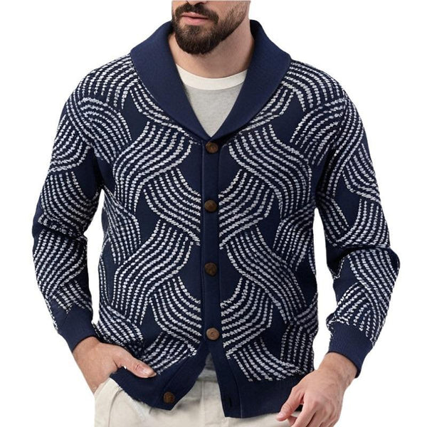 Men's Vintage Jacquard Shawl Collar Single Breasted Knitted Cardigan 90930731M