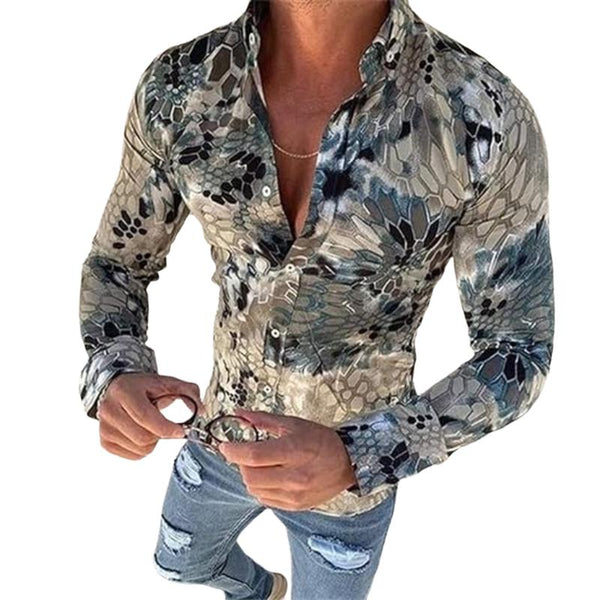Men's Casual Fish Scale Print Long Sleeve Shirt 27288180TO