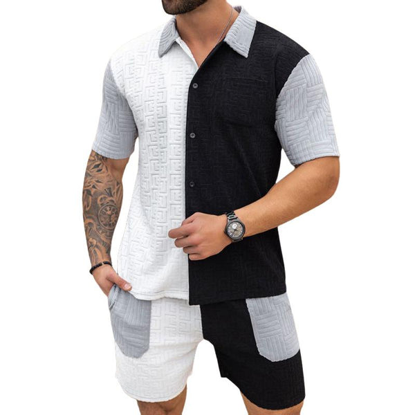 Men's Knitted Jacquard Casual Patchwork Two-piece Set 73733282X