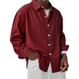 Men's Solid Color Lapel Long Sleeve Casual Shirt 20644646Z