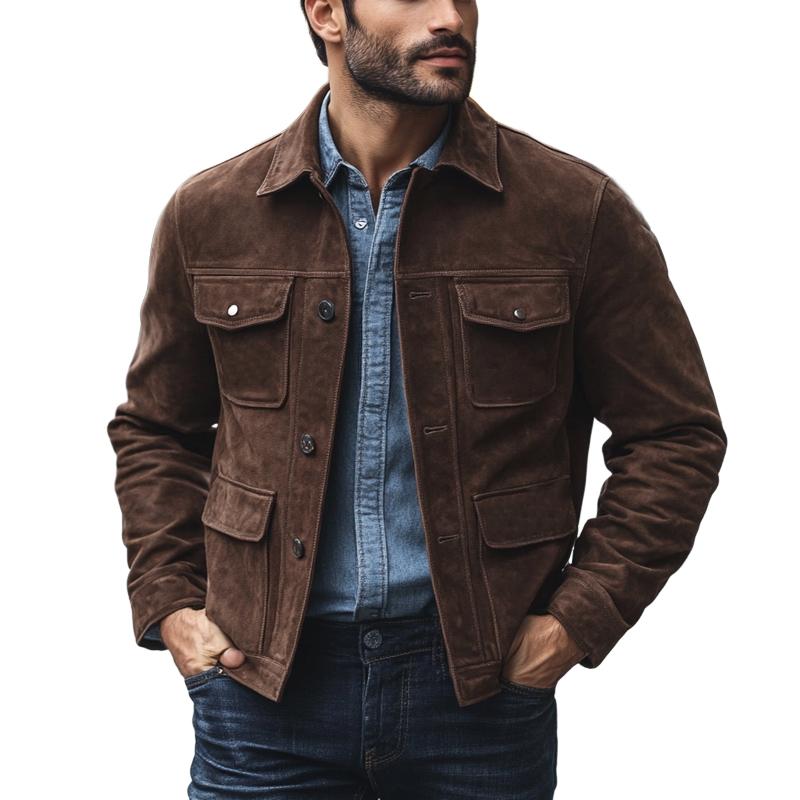 Men's Brown Suede Button Jacket 78056690U