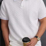 Men's Jacquard Short Sleeve Button Polo Shirt 60581715X