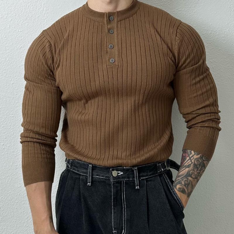 Men's Vintage Casual Solid Henley Sweater 17235787TO