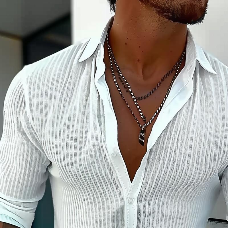 Camicia a maniche lunghe con risvolto a righe tinta unita da uomo 94598700Z