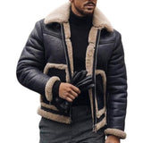 Men's Retro Casual Leather Plush Lapel Jacket 11491454TO