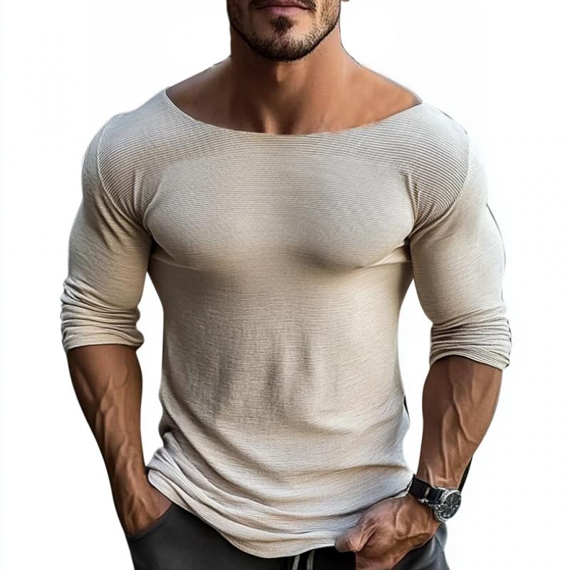 Men's Casual Large Round Neck Slim Fit Long Sleeve T-Shirt 05070620Y