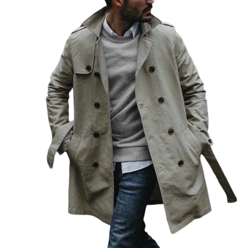 Men's Casual Cotton Lapel Double-breasted Short Trench Coat 79930465M