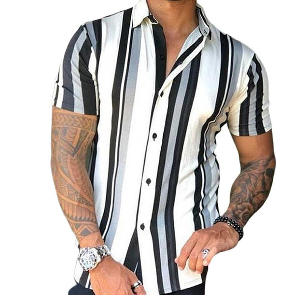 Men's Casual Striped Lapel Short Sleeve Shirt 28157329TO