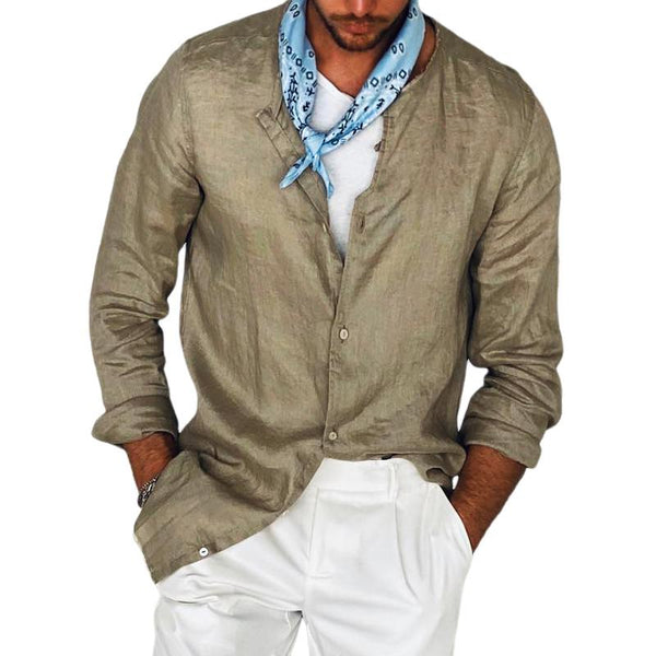Men's Casual Cotton and Linen Long Sleeve Shirt 81835979TO