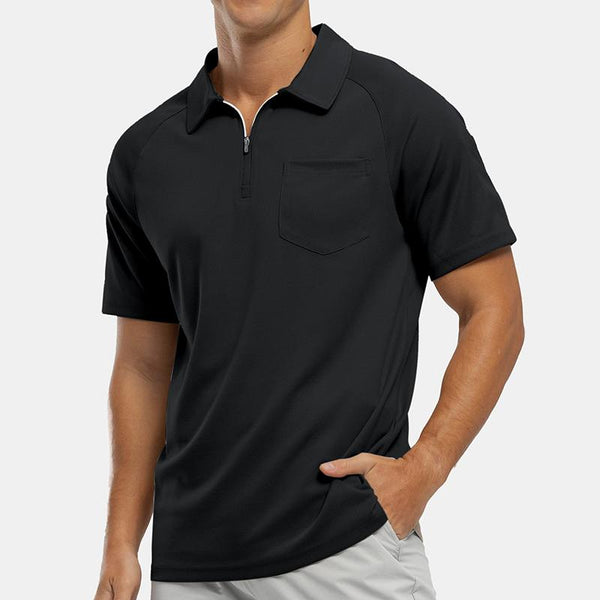 Men's Solid Zip Lapel Short Sleeve Casual Polo Shirt 99743194Z