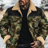 Men's Fleece Lapel Camouflage Suede Single Breasted Jacket 41809323Z