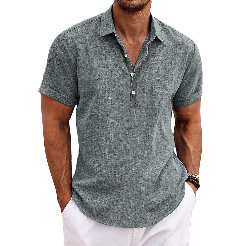 Men's Lapel Short Sleeve Cotton Linen Shirt 25671024Z – Manlytshirt