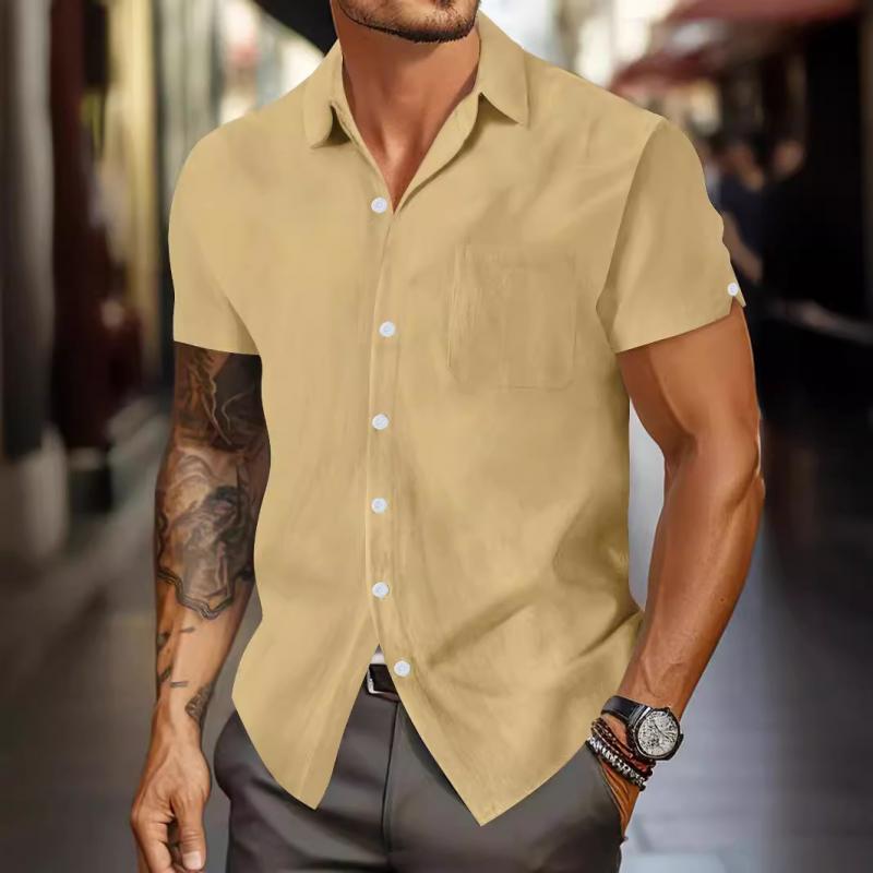 Men's Solid Lapel Short Sleeve Casual Shirt 00251613Z