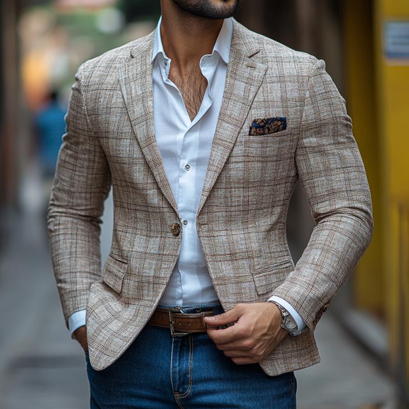 Blazer informal de un botón con solapa con muesca y cuadros estilo retro para hombre 26202808Z