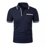 Men's Casual Colorblock Lapel Patch Pocket Short Sleeve Polo Shirt 84429932M