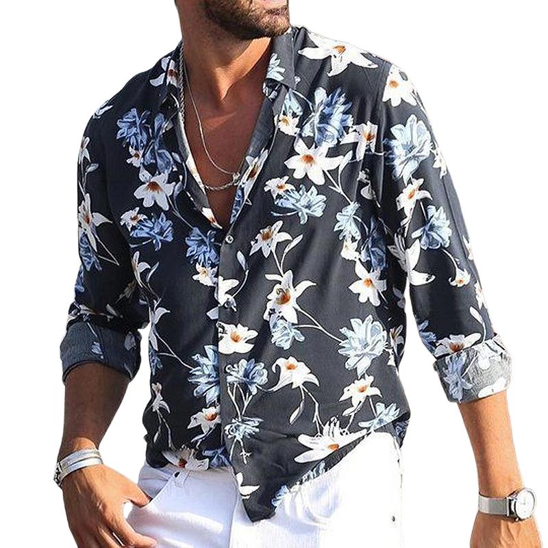 Men's Floral Print Lapel Long Sleeve Shirt 71185401Y