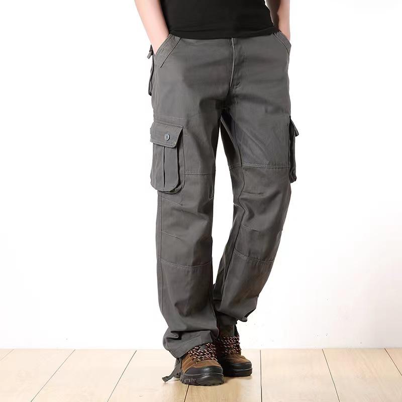 Men's Solid Color Cotton Multi-pocket Straight Cargo Pants 47376174Z