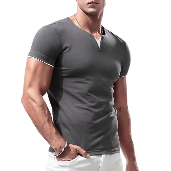 Men's Fake Two-piece V Neck Short Sleeve T-shirt 78259112Z