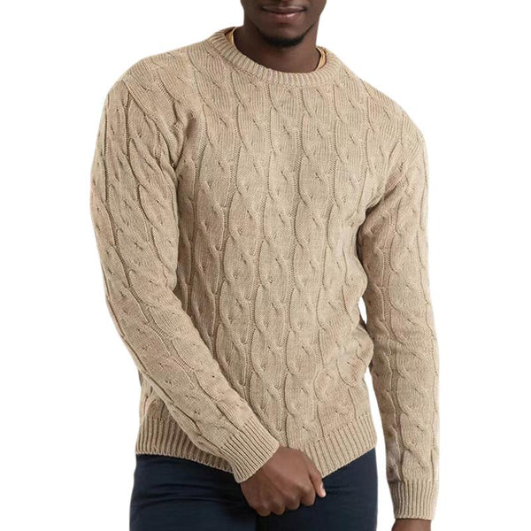 Men's Solid Color Twisted Round Neck Pullover Sweater 24375030X