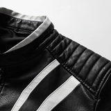 Men's Stylish Spider Embroidered Stand Collar Zipper Motorcycle Leather Jacket 10099927M