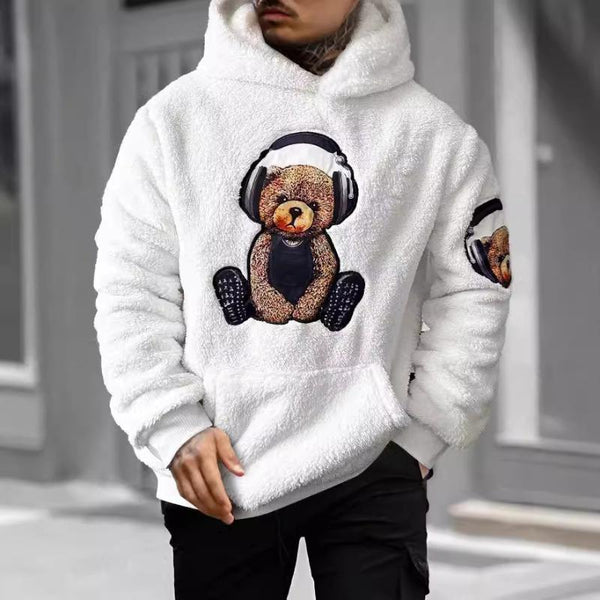 Men's Retro Casual Headphones Teddy Bear Plush Hoodie 99359825TO