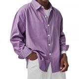 Men's Solid Color Lapel Long Sleeve Casual Shirt 20644646Z