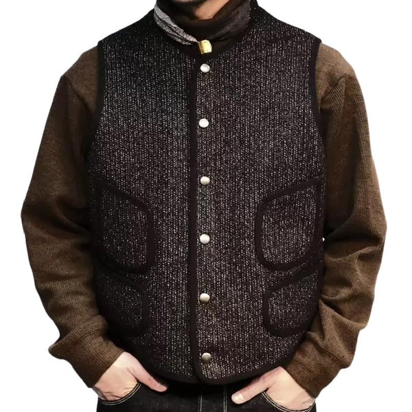 Men's Vintage Contrast Color Hemming Single Breasted Loose Vest 43566741M