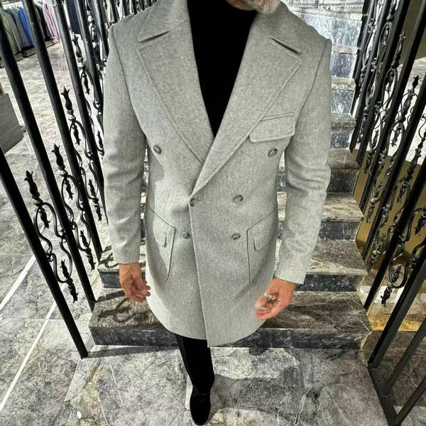 Men's Fashion Solid Color Lapel Double Breasted Mid-length Coat 35479637Z