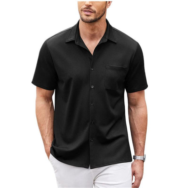 Men's Solid Color Lapel Chest Pocket Short Sleeve Shirt 05423684Y