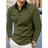 Men's Casual Solid Color Lapel Long Sleeve Polo Shirt 56495244Y