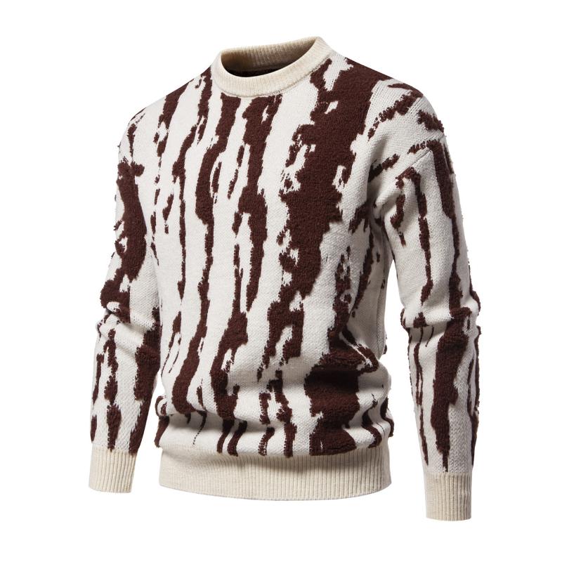 Men's Casual Round Neck Striped Jacquard Pullover Knitted Sweater 47148218M