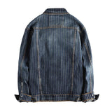 Men's Vintage Washed Distressed Striped Multi-pocket Denim Jacket 02116926M