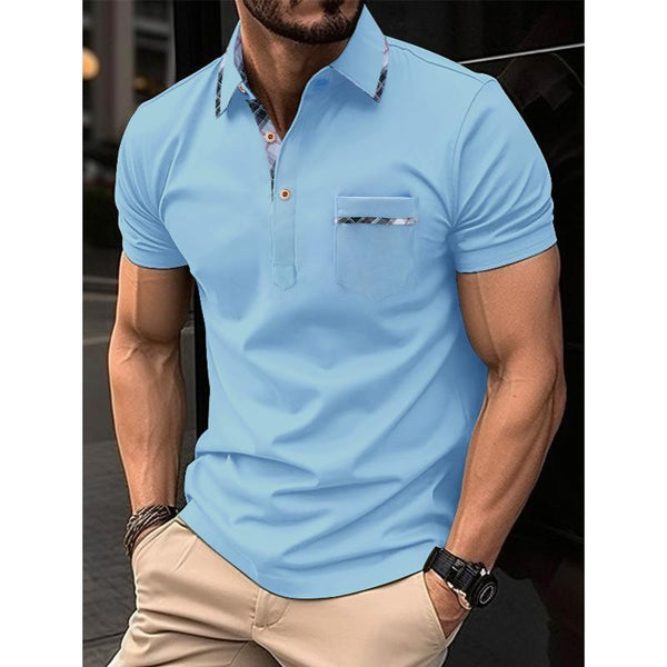 Men's Plaid Color Block Printed Short Sleeve Polo Shirt 76135642Y
