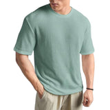 Men's Casual Round Neck Waffle Loose Sports Short Sleeve T-Shirt 18258119M