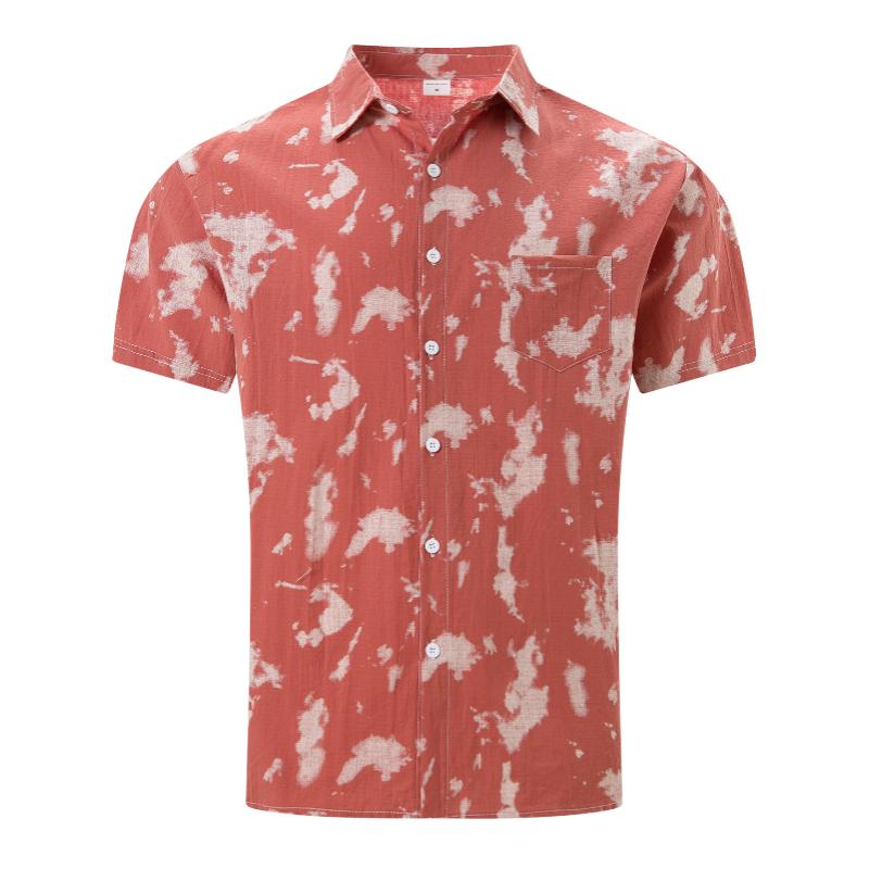 Men's Tie-Dye Printed Lapel Short-Sleeved Shirt 56306265Y