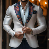 Men's Vintage Elegant Embroidery Lapel Slim Business Casual Blazer 49816345Z