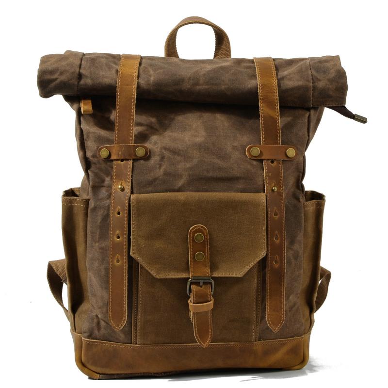 Men's Vintage Contrast Waterproof Canvas Multi-Pocket Backpack 05291124Y