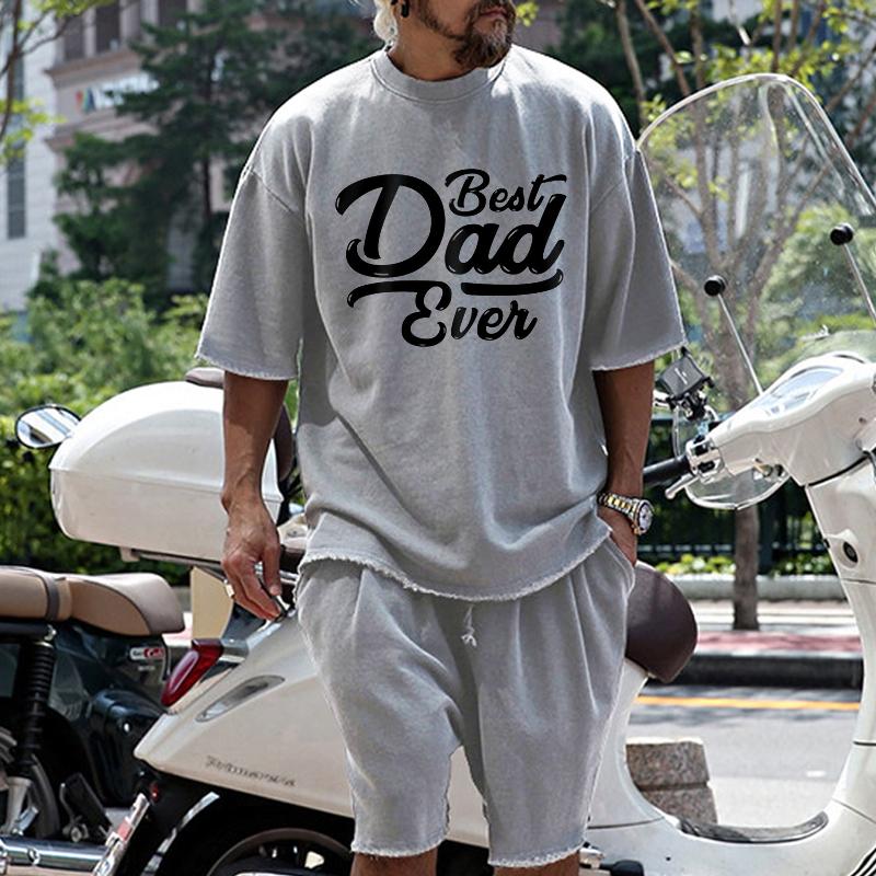 Men's Fashion Loose Father's Day Print Short Sleeve T-Shirt and Shorts Set 02396694Z