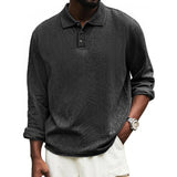 Men's Solid Color Loose Lapel Long Sleeve Polo Shirt 86065007Z