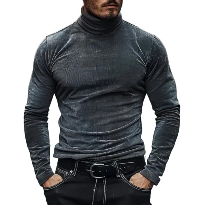 Men's Casual Corduroy Thin Turtleneck Slim Fit Long Sleeve T-Shirt 62038116Y