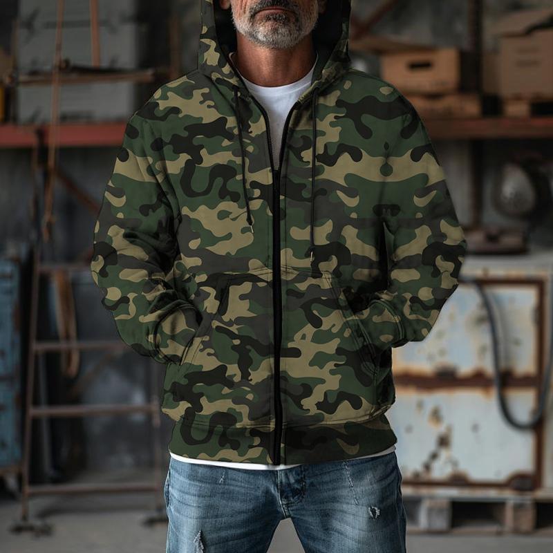 Men's Camo Print Hooded Zipper Casual Jacket 74098014Z