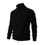 Men's Casual Solid Color Turtleneck Zipper Slim Fit Knit Cardigan 00296441M