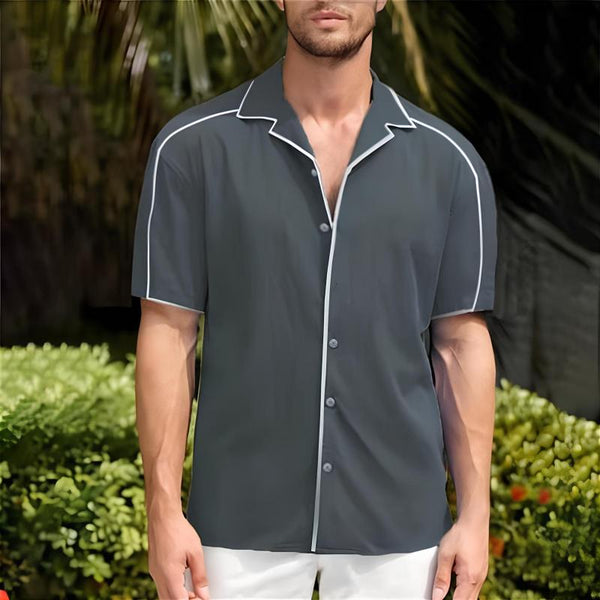 Men's Color Block Lapel Single Breasted Short Sleeve Shirt 04575959Y