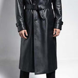 Men's Vintage Classic Knee Length Double Breasted Leather Trench Coat 11503725K