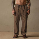 Men's Solid Color Cotton And Linen Loose Straight Casual Pants 09636634Z